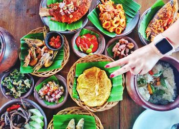 High angle view of food on table