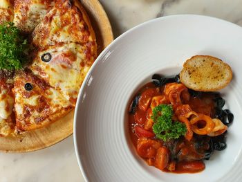 High angle view of food in plate