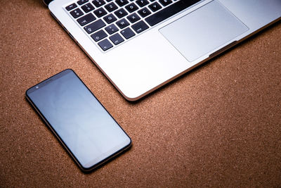 High angle view of laptop on table