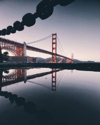 Reflection of golden gate bridge on pond