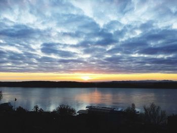 Scenic view of lake against sky during sunset