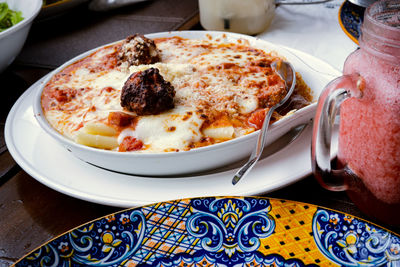 Lasagna served on table for lunch.