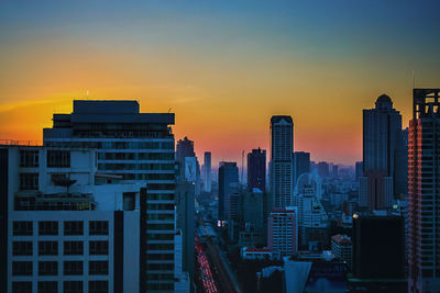 View of cityscape at sunset