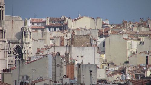 Cityscape against clear sky