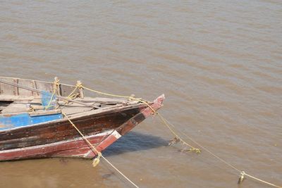 High angle view of fishing boat on sea shore