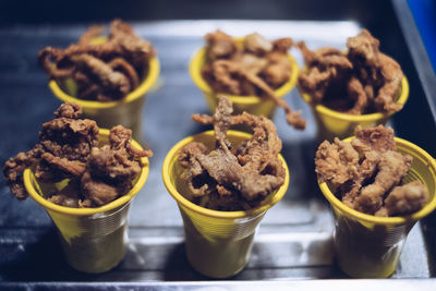 High angle view of food on table