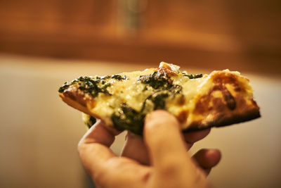 Cropped hand holding pizza