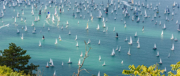 High angle view of ship in sea