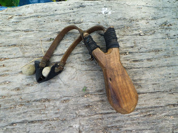 Close-up of slingshot on table