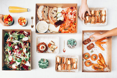 High angle view of pizza on table
