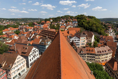 High angle view of townscape against sky