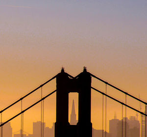 Low angle view of suspension bridge against sky