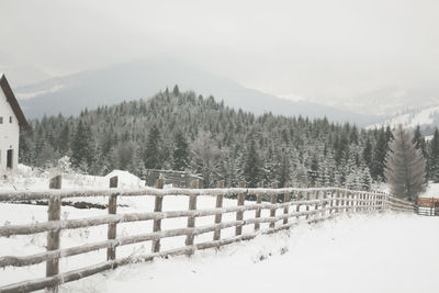 Snow covered landscape against sky