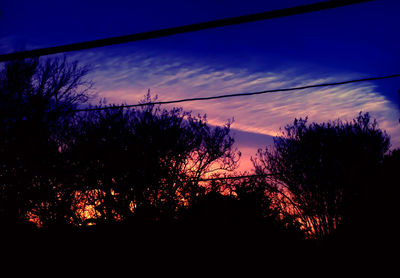 Silhouette trees against sky at dusk