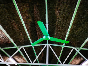 Low angle view of metallic roof against wall