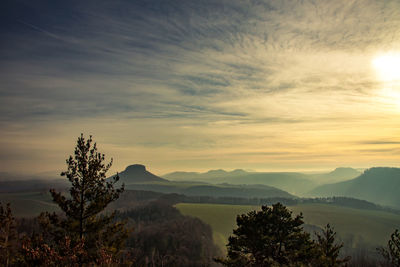 Scenic view of silhouette mountains against sky at sunset