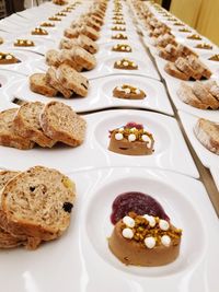 High angle view of breakfast served on table