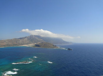 Scenic view of sea against blue sky