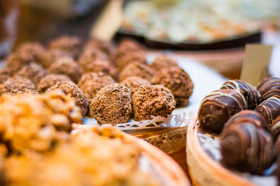 Close-up of fresh chocolate candies at store