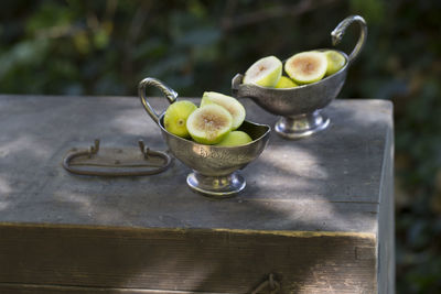 Close-up of fruits in bowl on table