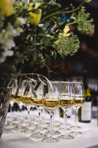 Close-up of beer glass on table