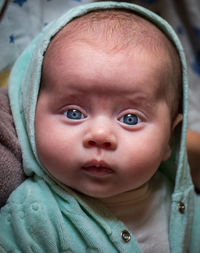 Close shot of a blue eyes baby girl.