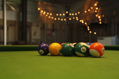 Surface level of multi colored snooker balls