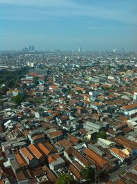 High angle view of cityscape against sky