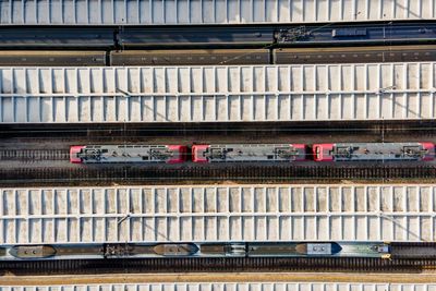 High angle view of train at railroad station