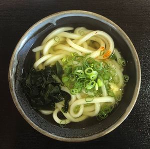 High angle view of soup in bowl