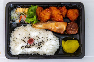 High angle view of food in plate