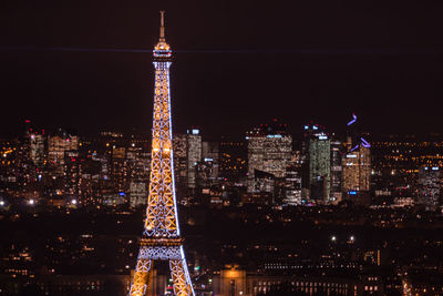 Illuminated buildings in city at night