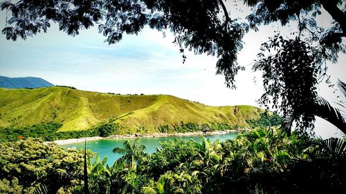 Scenic view of lake and mountains