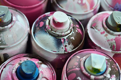 Full frame shot of spray cans