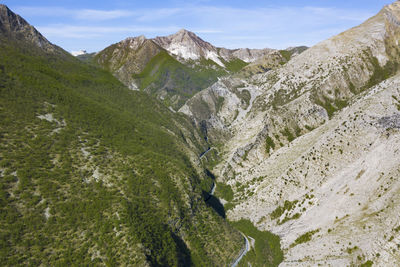 Aerial view of the road that crosses the apuan alps