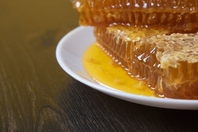 Close-up of cake in plate on table