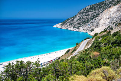 Scenic view of sea against blue sky