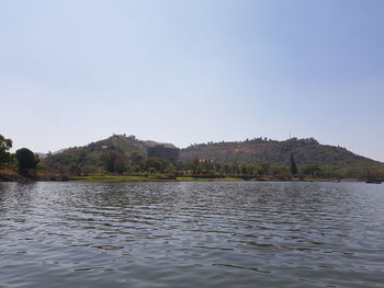 Scenic view of lake against clear sky