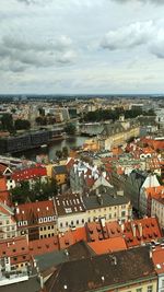 High angle view of old center of wroclaw  cityscape with river odra against the sky.