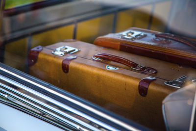 Close-up of luggage seen through window