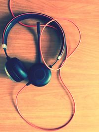 High angle view of headphone on table