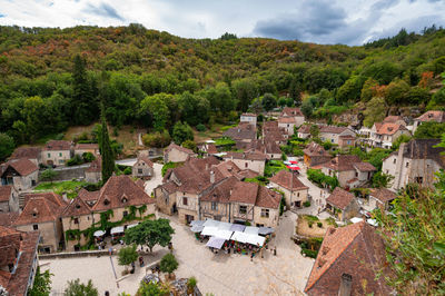High angle view of townscape against sky