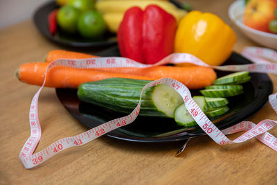 High angle view of vegetables on table