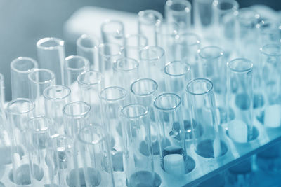 Close-up of test tubes on rack at laboratory