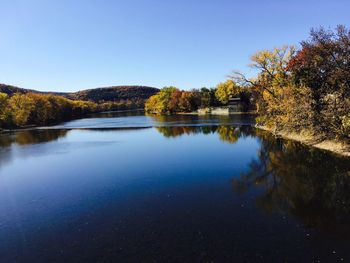 Reflection of trees in calm lake