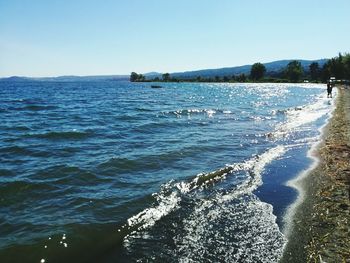 Scenic view of sea against clear sky