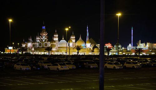 Illuminated buildings in city at night