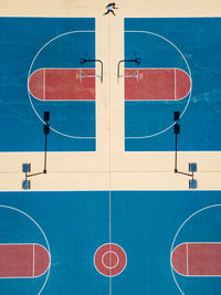 High angle view of a person on a basketball court 
