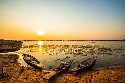 Scenic view of lake against sky during sunset