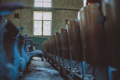 Interior of seats in abandoned theater